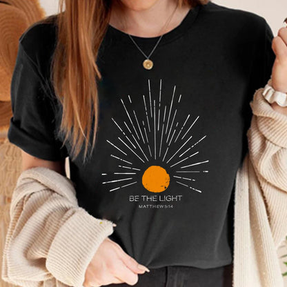 Be The Light Mathew 5 14 Sunburst T-Shirt Vintage Bible Verse Shirt Christian Tshirt Sun Tee Boho Top Inspirational Gift