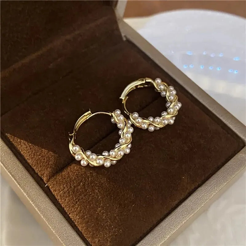 French Imitation Pearl Hoop Earrings