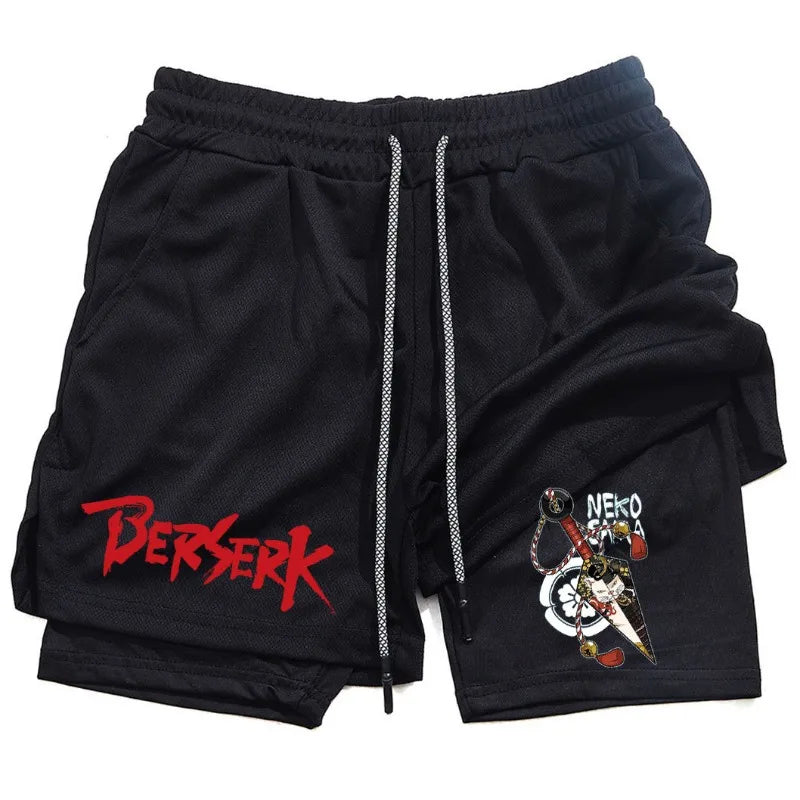 Anime Berserk Print Men’s 2-in-1 Running Shorts