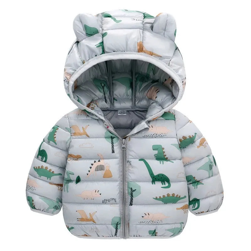 Kids Dinosaur Hooded Down Jacket