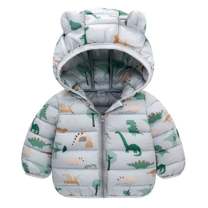 Kids Dinosaur Hooded Down Jacket