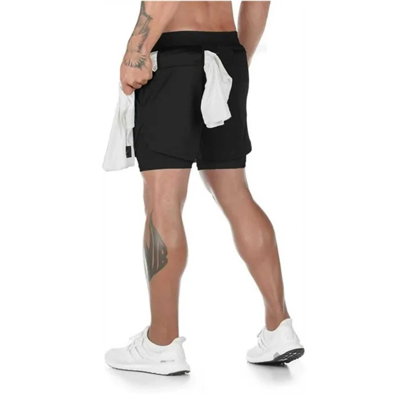 Men’s Camo 2-in-1 Running Shorts | Quick-Dry Gym Training Shorts with Built-In Pocket