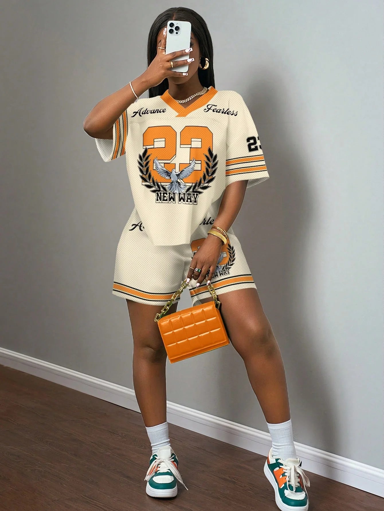 New Summer American Street Trend Spicy Girl Ins Style 33 Jersey Element T-shirt Set Casual Adult Oversized Women&