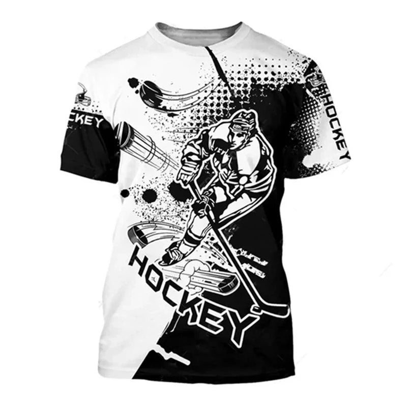 3D Hockey Print Casual T-Shirt | Quick-Dry Loose Fit Crew Neck Summer Tee