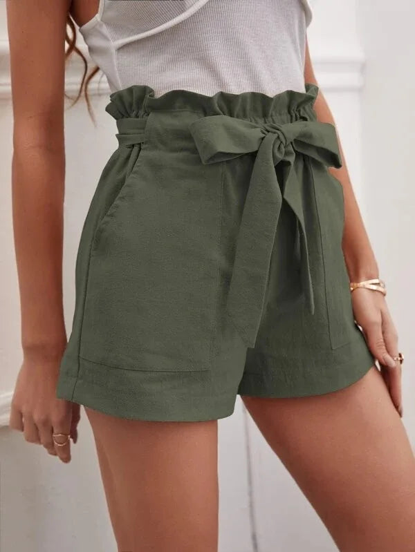 Women’s Summer Linen-Look Casual Shorts | High Waist, Wide Leg, Loose Fit
