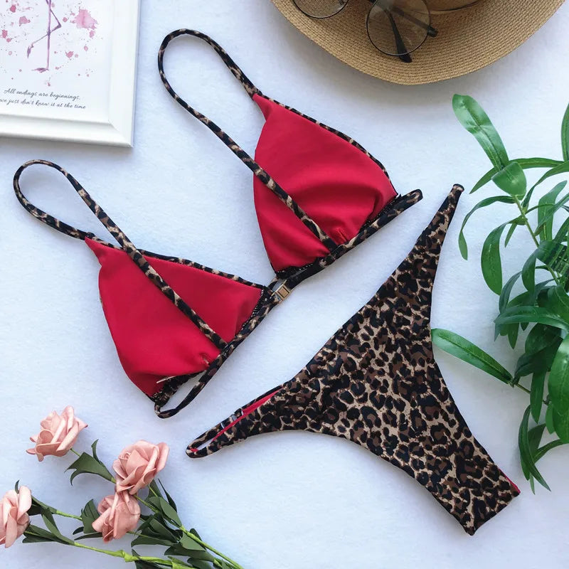 High Cut Leopard Print Push Up Bikini