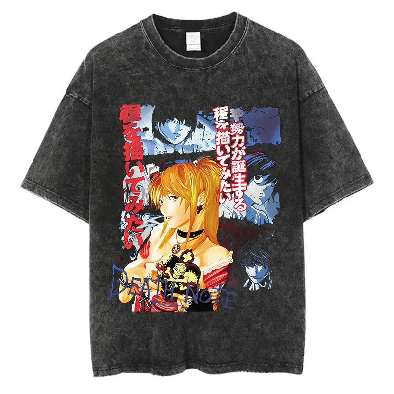 Harajuku Vintage Washed Death Note Graphic T-Shirt | Oversized Streetwear Unisex Tee