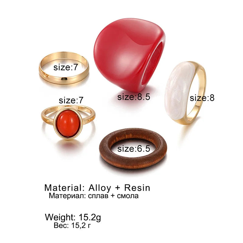 Retro Resin &amp; Enamel Rings Set for Women