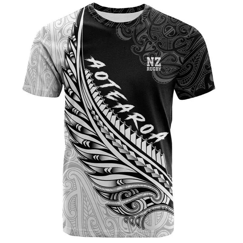 New Zealand Men’s 3D Printed Rugby T-Shirt | Quick-Dry Sports Tee