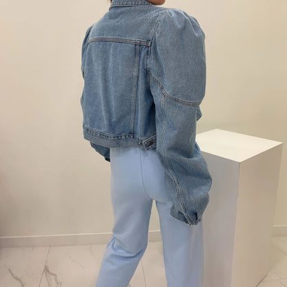 Matakawa Short Jackets Women Solid Autumn Puff Sleeve Vintage Korean Fashion  Denim Chaquetas Simple Elegant Veste Femme