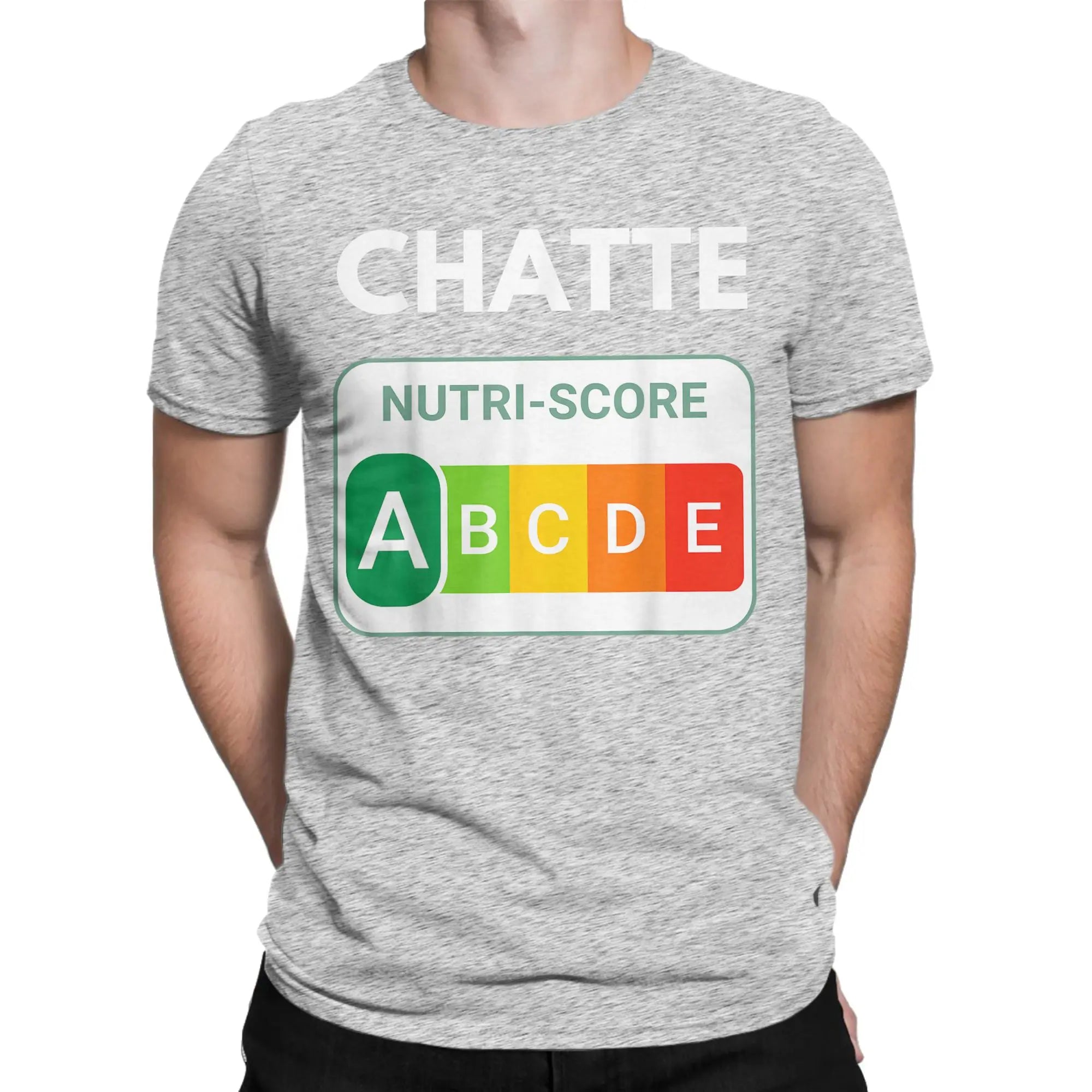 Creative Nutri-Score “A Chatte” Cat Lover T-Shirt | Men’s Funny Cotton Short Sleeve Tee