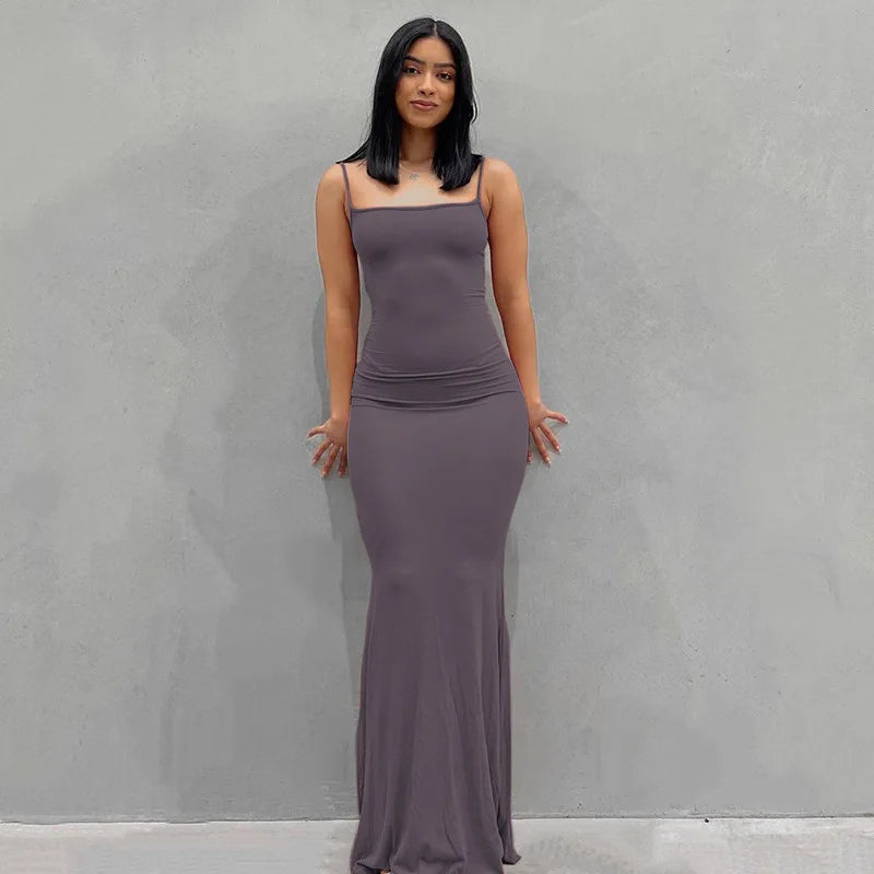 Y2K Sexy Spaghetti Strap Trumpet Maxi Dress