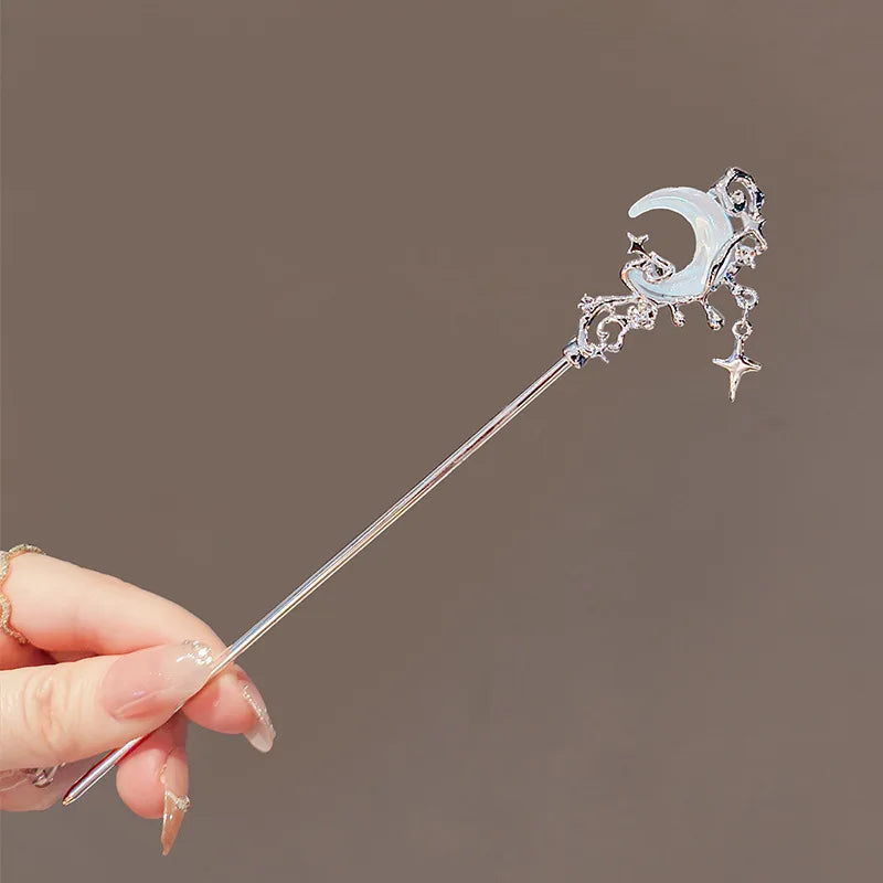 Romantic Moonstone Star &amp; Moon Hair Stick