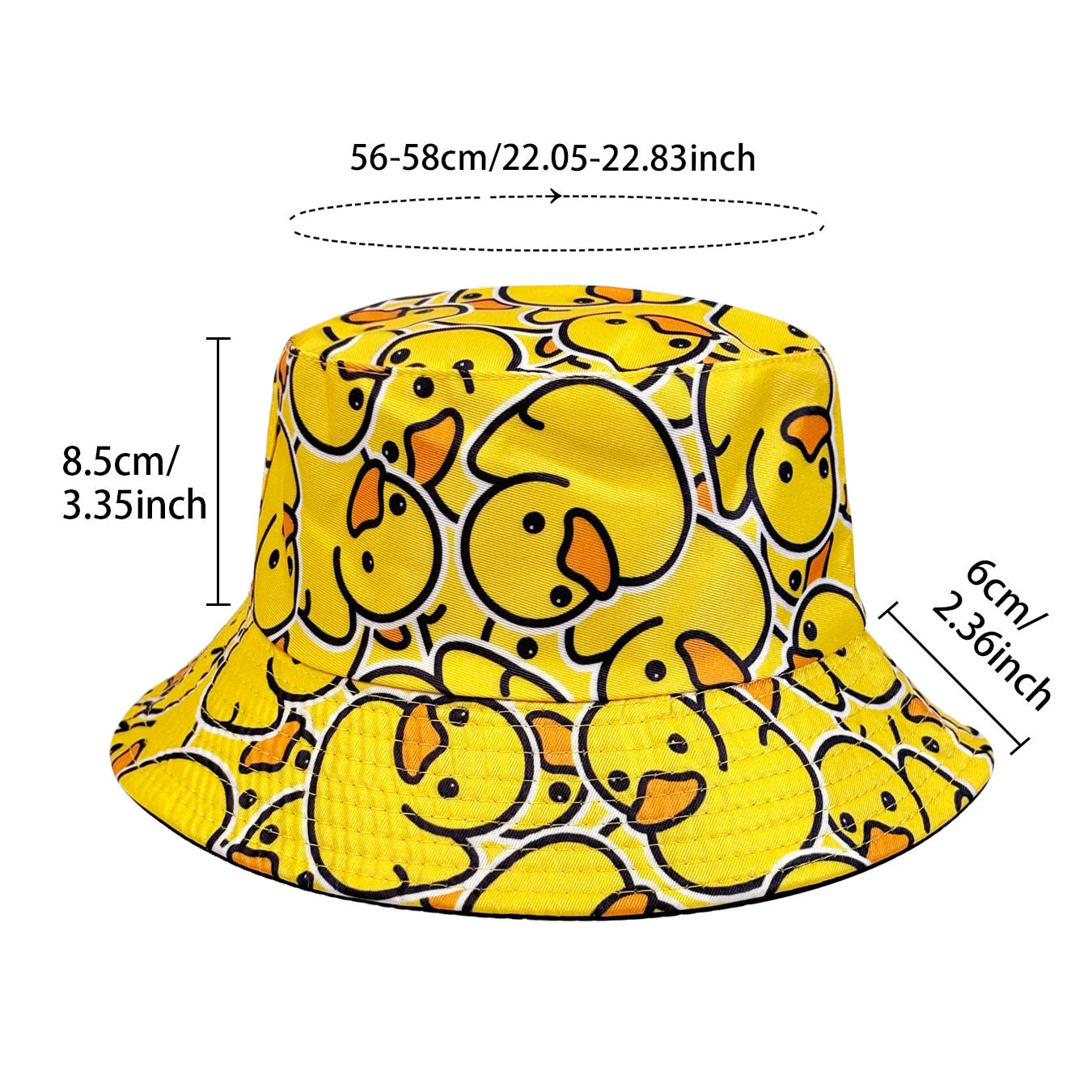 Reversible Cartoon Duck Print Bucket Hat | Unisex Foldable Sun Protection Cap