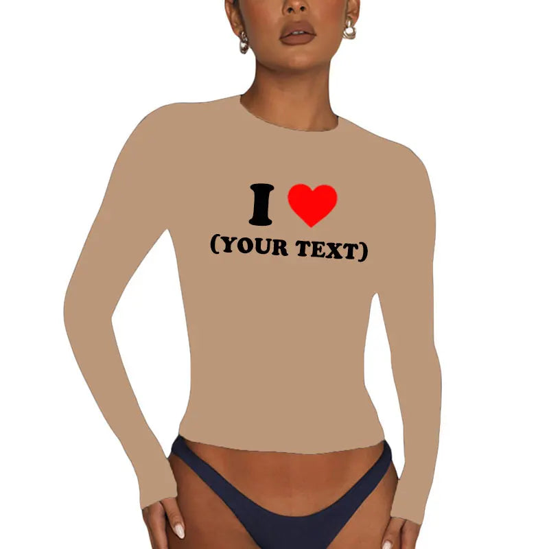 DIY Customize Your Text Couple Spring Autumn Women’s Long Sleeve Crop T-Shirt