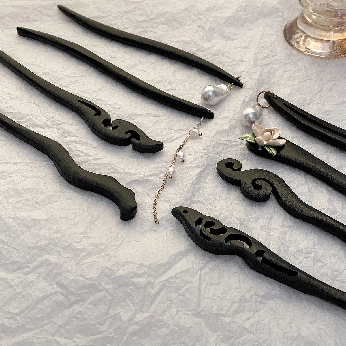 Vintage Chinese Style Black Wooden Flower Hairpin