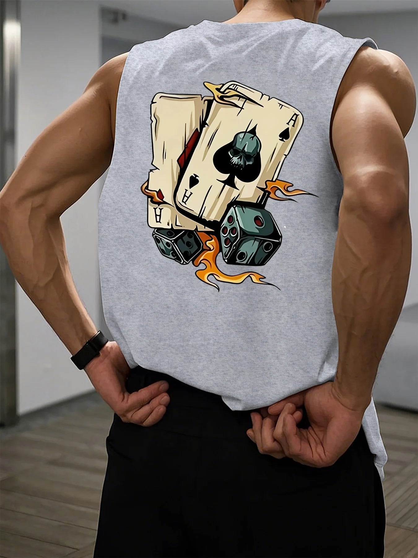 Men’s Dice &amp; Poker Print Sleeveless Tank Top
