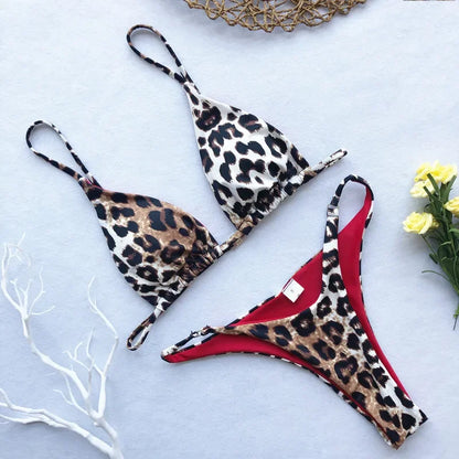 High Cut Leopard Print Push Up Bikini