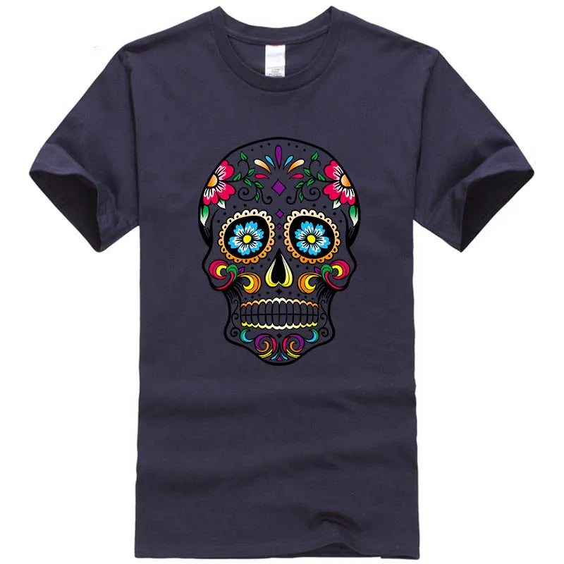 Men’s Skull Print Street Style T-Shirt | 100% Cotton, Loose Fit, Summer Casual Tee
