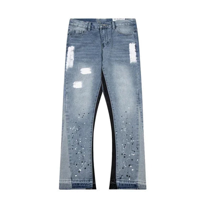 Retro Letter-Spliced Denim Trousers