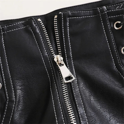Women’s High-Waist PU Leather Shorts | Casual Wide-Leg Bow Detail