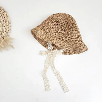 Baby Girl Summer Straw Hat – Lace Bow Sun Cap