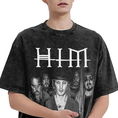 HIM Band Ville Valo Washed Oversized T-Shirt | Heartagram Summer Tee