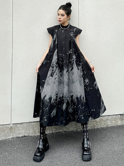 Women’s Black Pattern Printed Midi Shirt Dress