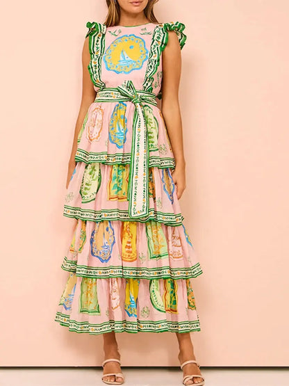 Ruffled Layered Cake Dress Sleeveless A Line