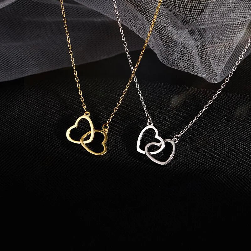 Double Heart Gold Stainless Steel Choker for Women &amp; Couples