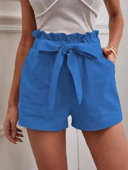 Women’s Summer Linen-Look Casual Shorts | High Waist, Wide Leg, Loose Fit