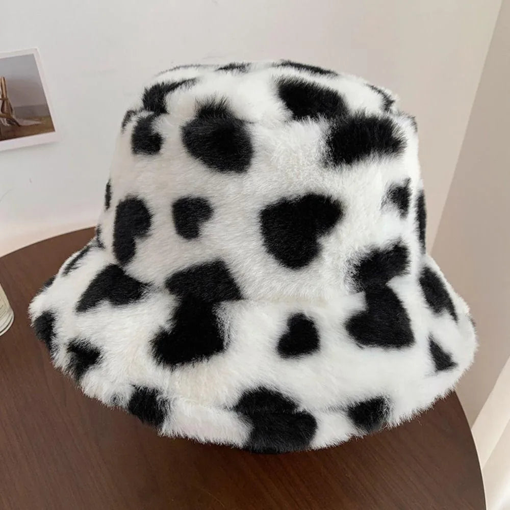 Sweet Faux Fur Fisherman Hat | Fluffy Heart Bucket Hat for Winter &amp; Casual Wear
