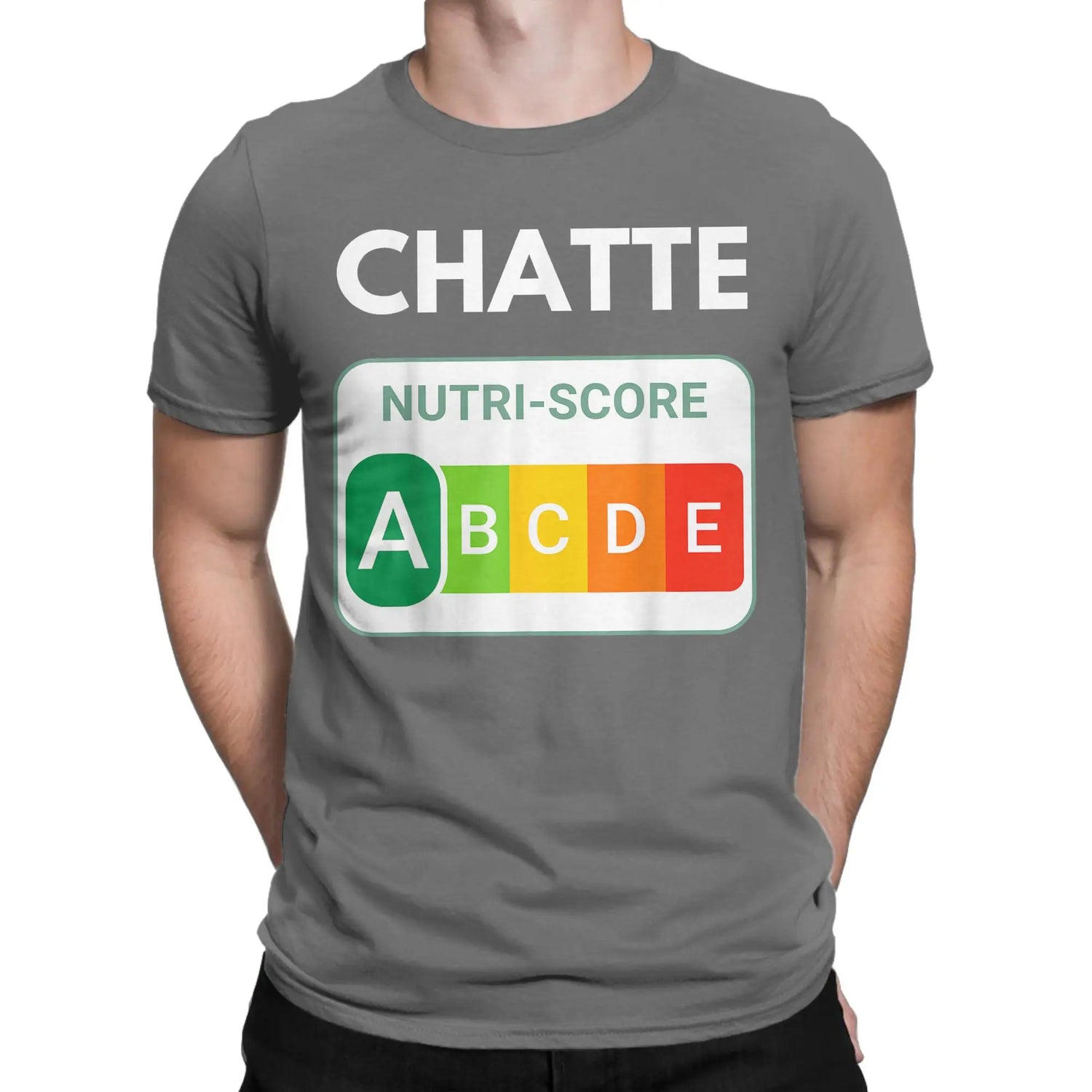 Creative Nutri-Score “A Chatte” Cat Lover T-Shirt | Men’s Funny Cotton Short Sleeve Tee