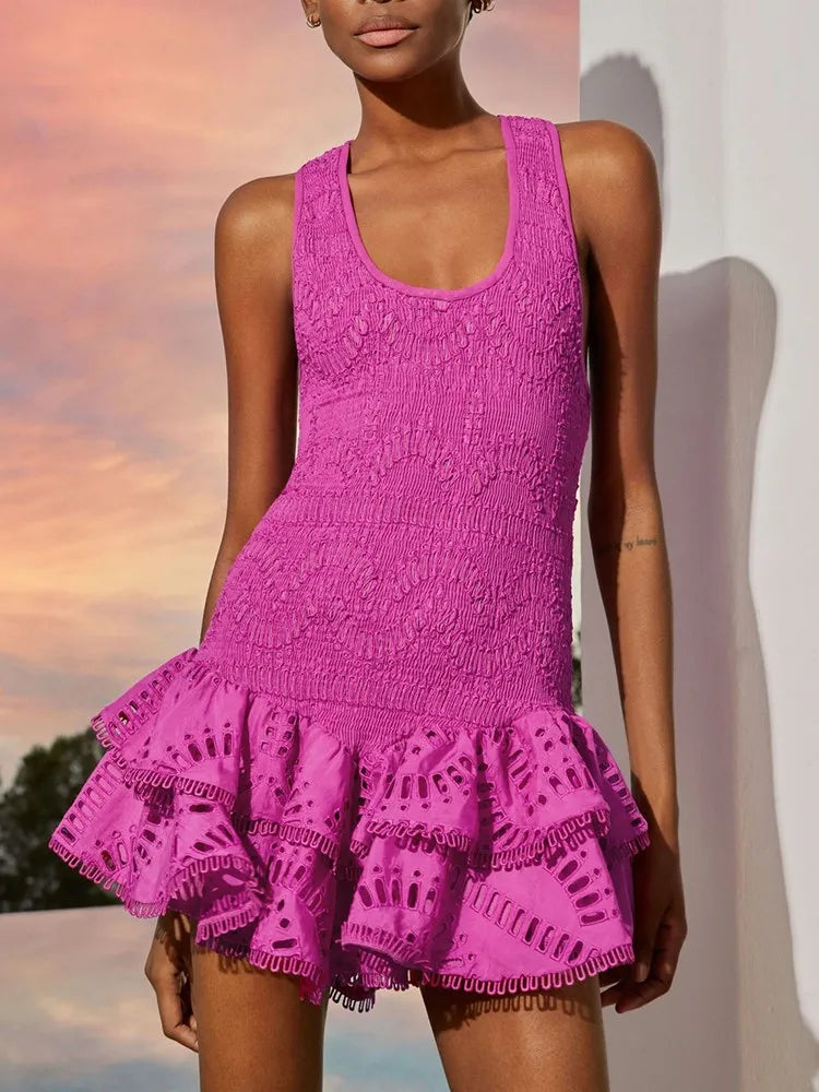 TWOTWINSTYLE Embroidery Solid Mini Dress