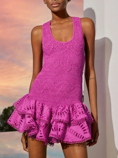 TWOTWINSTYLE Embroidery Solid Mini Dress