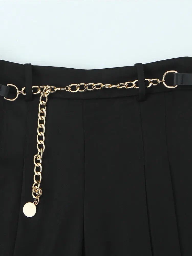 Vintage High-Waist Straight Trousers with Belt | Knee-Length Wide Leg Pants
