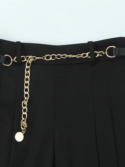 Vintage High-Waist Straight Trousers with Belt | Knee-Length Wide Leg Pants