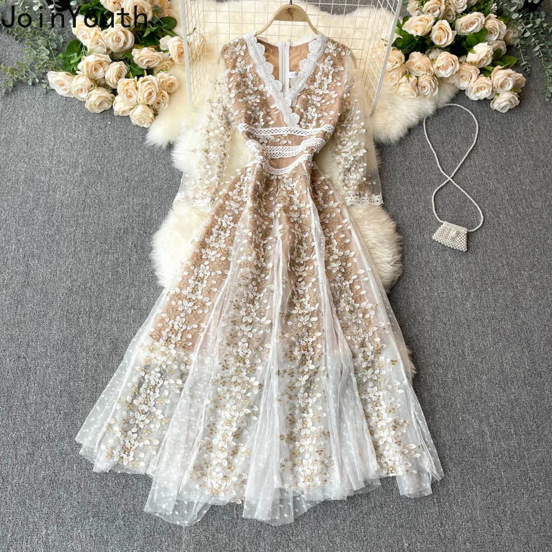 Elegant Floral Embroidered Maxi Dress