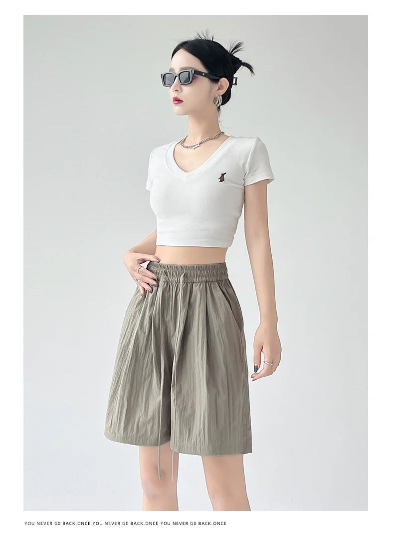 Women’s Summer Casual High-Waist Shorts | Soft Loose Beach Shorts with Pockets