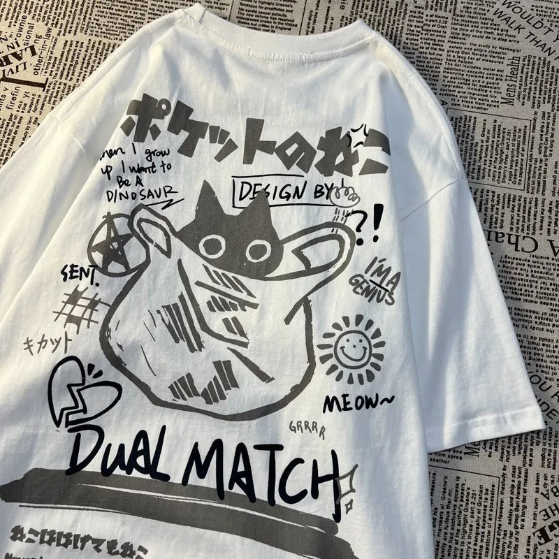 Retro Cat Print Graphic T-Shirt