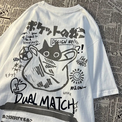 Retro Cat Print Graphic T-Shirt