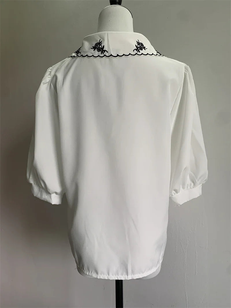 Vintage Half Sleeve Peter Pan Collar Shirt for Women