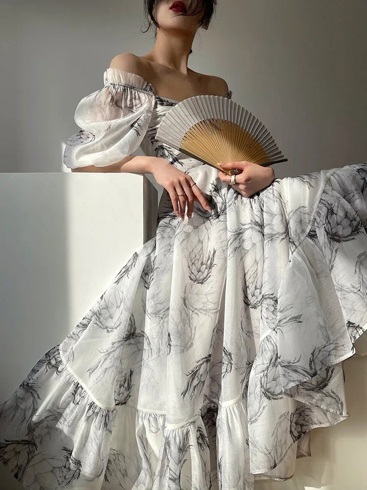 Vintage Floral Print Midi Dress