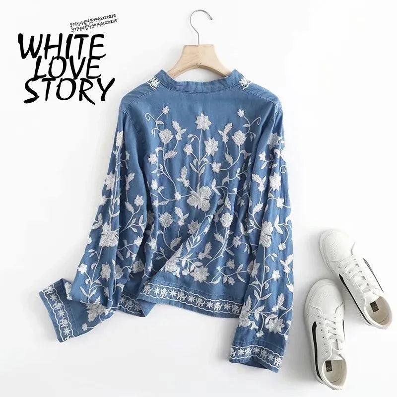 3/4 Sleeve Denim Shirt Women&