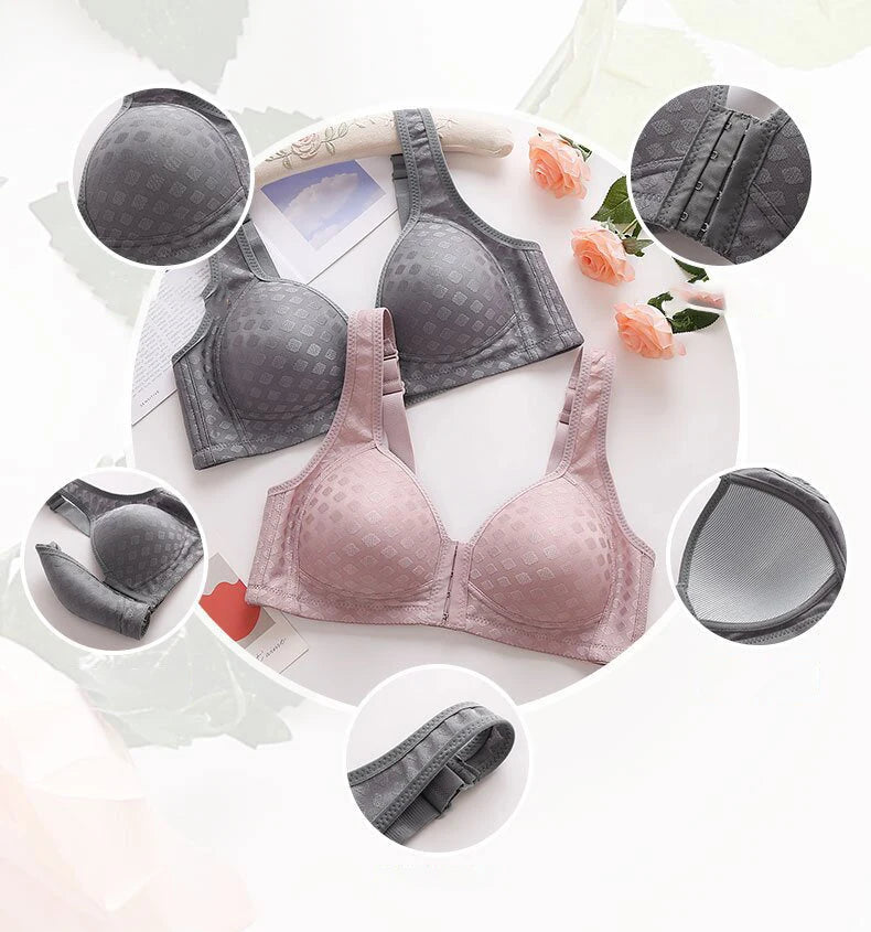 FallSweet Plus Size Front Closure Seamless Push-Up Bralette | Plaid Print, Wireless Comfort Bras