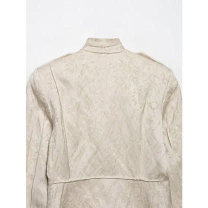 YENKYE New 2026 Women Jacquard Cropped Jacket High Neck Long Sleeve Frayed Trim Vintage Coat