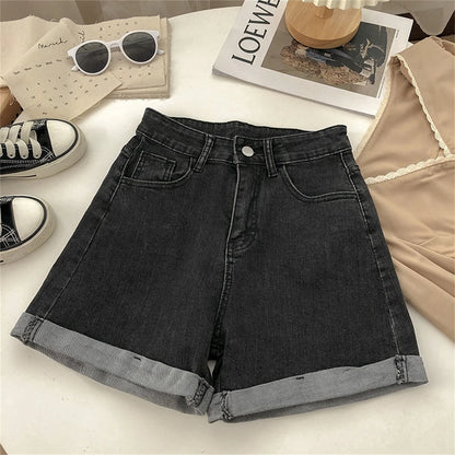High-Waist Wide Leg Denim Shorts | Casual Korean Style Summer Hot Pants