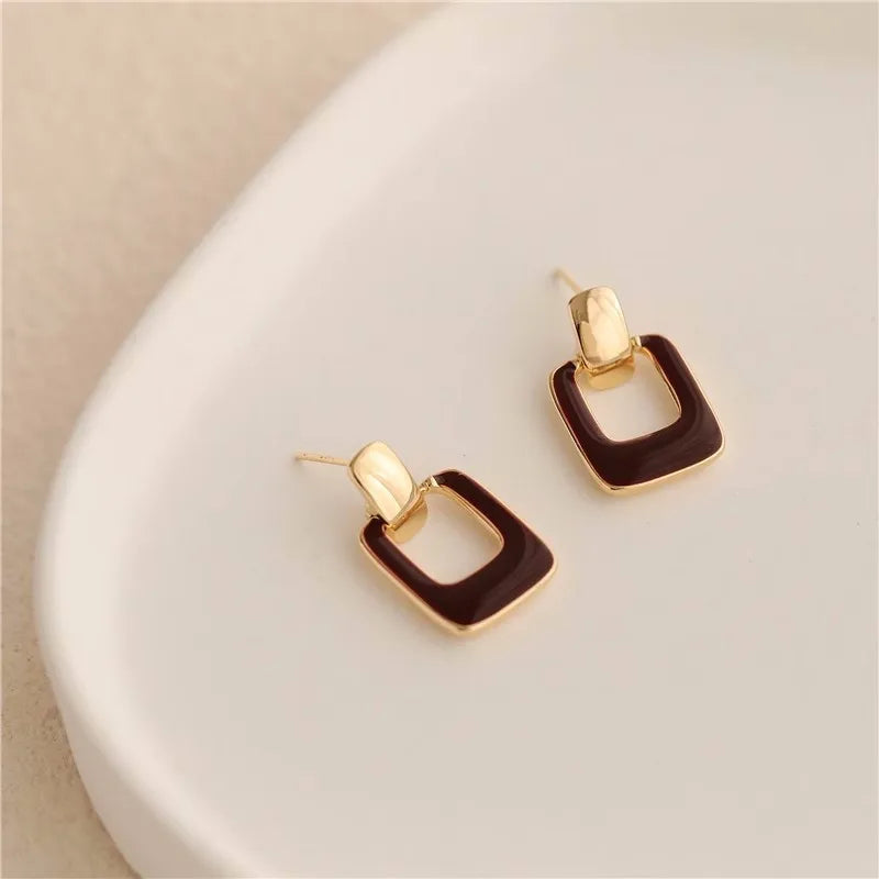 Vintage Brown Hollow Square Drop Earrings