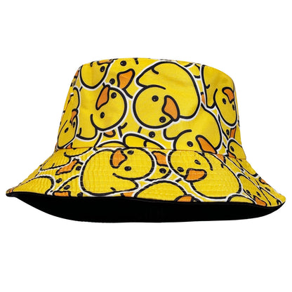 Reversible Cartoon Duck Print Bucket Hat | Unisex Foldable Sun Protection Cap
