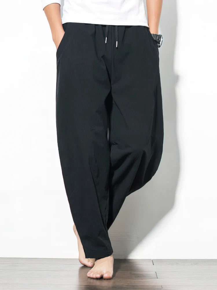 Cotton Linen Jogger Pants Men Baggy Casual Trousers Male Walking Wide leg Loose Cotton Sweatpants Chinese Summer 2025 New